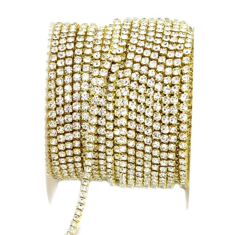 yueton 11 Yards 2MM Crystal Rhinestone Close Chain Trimming Claw Chain Jewelry Crafts DIY (Gold) - Image 1